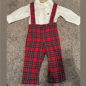 Janie and Jack Christmas overalls with Gap long sleeve undershirt